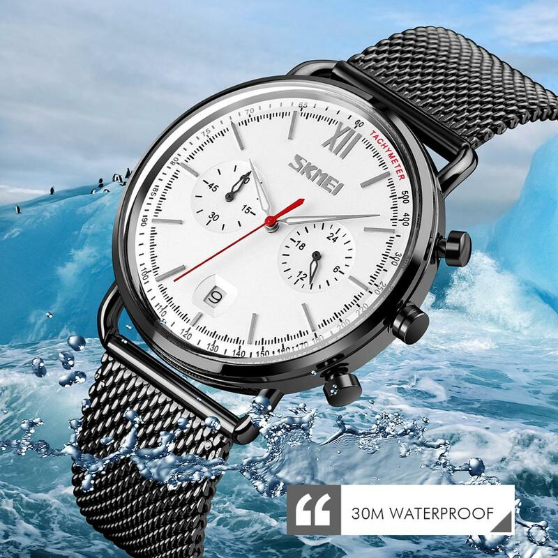 Skmei Top Brand Quartz Horloge New Fashion Bussiness Luxuriousclassic Mannelijke Horloges Mesh Waterdicht Horloge Sport Klok Voor Mannen