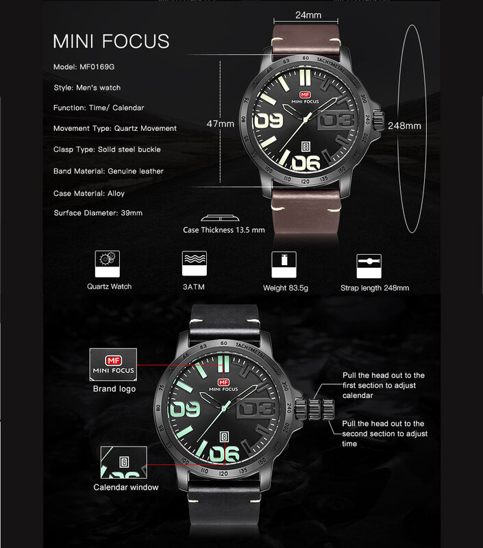 Mini relógio esportivo militar de quartzo, relógio de pulso à prova d'água para homens com pulseira de couro genuíno de luxo