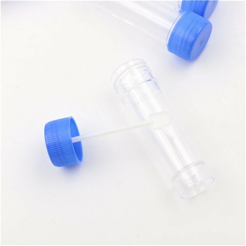 10pcs 30ml stool bottle plastic urine tube with spoon clear specimen test container blue screw top wholesale
