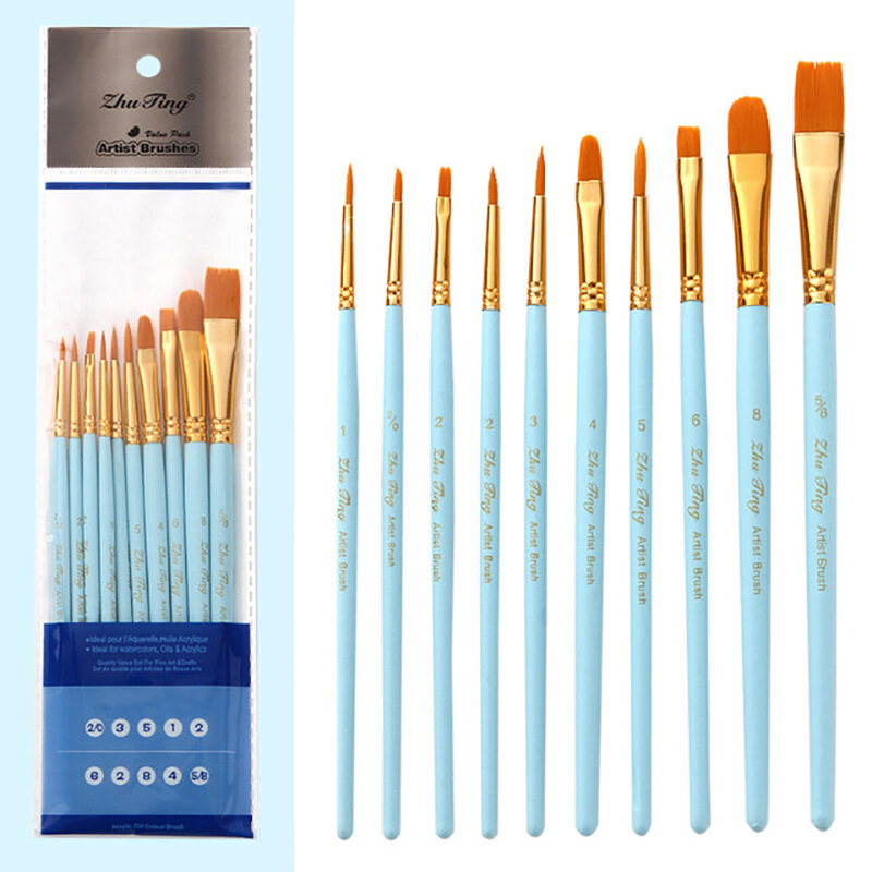 10/12Pcs Artist Nylon Paint Brush Professional Macaron Watercolor Acrylic Wooden Handle Gouache Painting Brushes Pen Pinceles