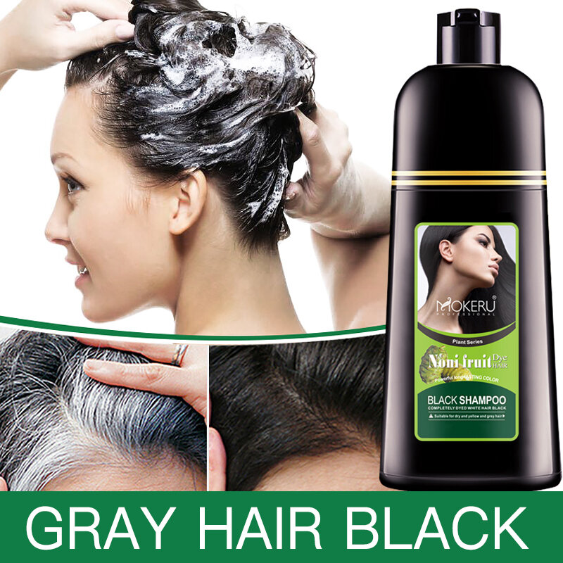 Mokeru 500ml Natural 5 Minutes Fast Permanent Black Hair Dye Black Color Gray Hair Dye shampoo for Covering White Hair