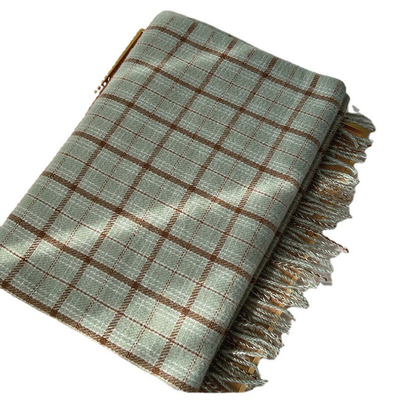Bufanda de Cachemira para hombre y mujer, chal cálido de lana gruesa, Retro, con borlas, a cuadros, a la moda, de Japón y Corea, para invierno