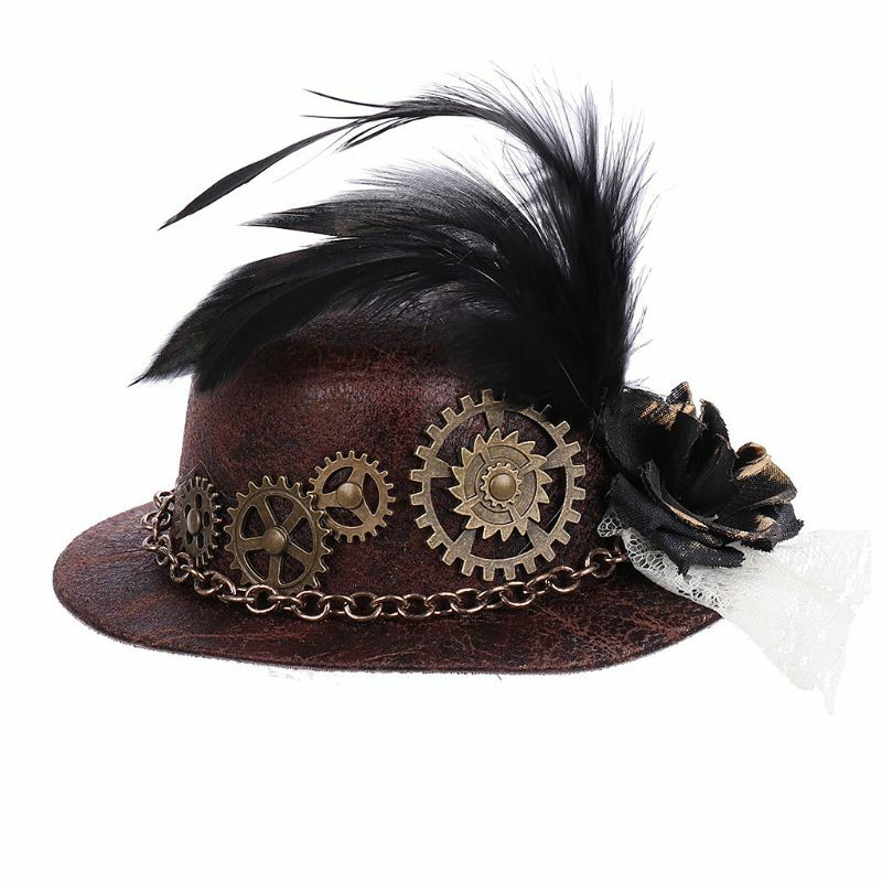 Costume Cosplay victorien pour femmes, Mini-chapeau gothique d'halloween, chaîne de plumes, fleur, pince à cheveux, Costume de Cosplay victorien