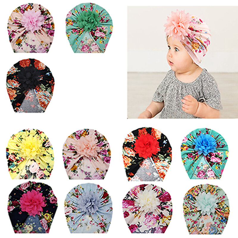 Gorro con patrón Floral Vintage para niñas, turbante, hecho a mano, flores, gorros para niños, accesorios para fotos, regalo de cumpleaños
