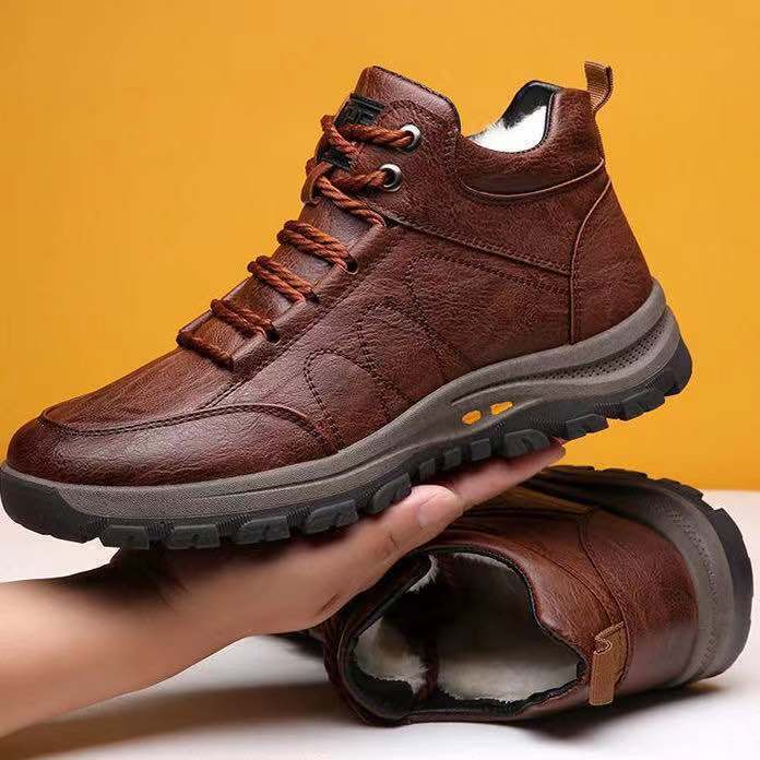 Sepatu Katun Tahan Air, Antiselip, Sepatu Kulit, Plus Beludru, Sepatu Bengkel Hangat, Sepatu Pria Kasual Bisnis Inggris