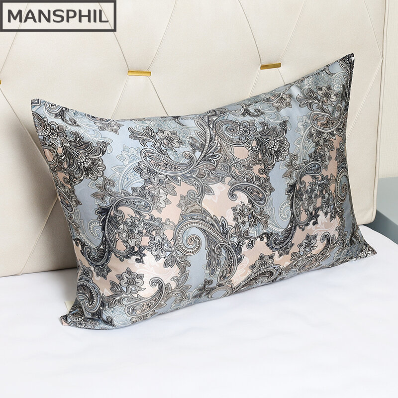 100% Pure Silk Pillow Case With Side Hidden Zipper Luxury 22 momme Square Pillow Cushion Cover Ankha Paisley Series Grey