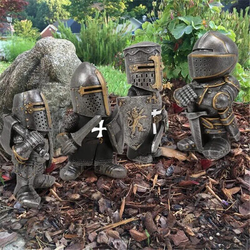 15cm Tall Eight Styles Knight Gnomes Guard Resin Sculpture Ornament Garden Outdoor Gothic-UK Garden Statue Home Decoration