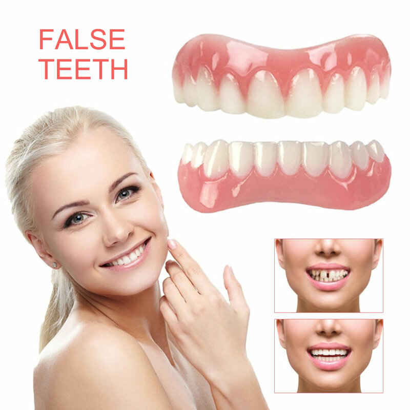 Silikonowe górne/dolne sztuczne zęby Perfect Laugh forniry protezy pasta higiena jamy ustnej narzędzia fałszywe zęby okładki symulacja szelki