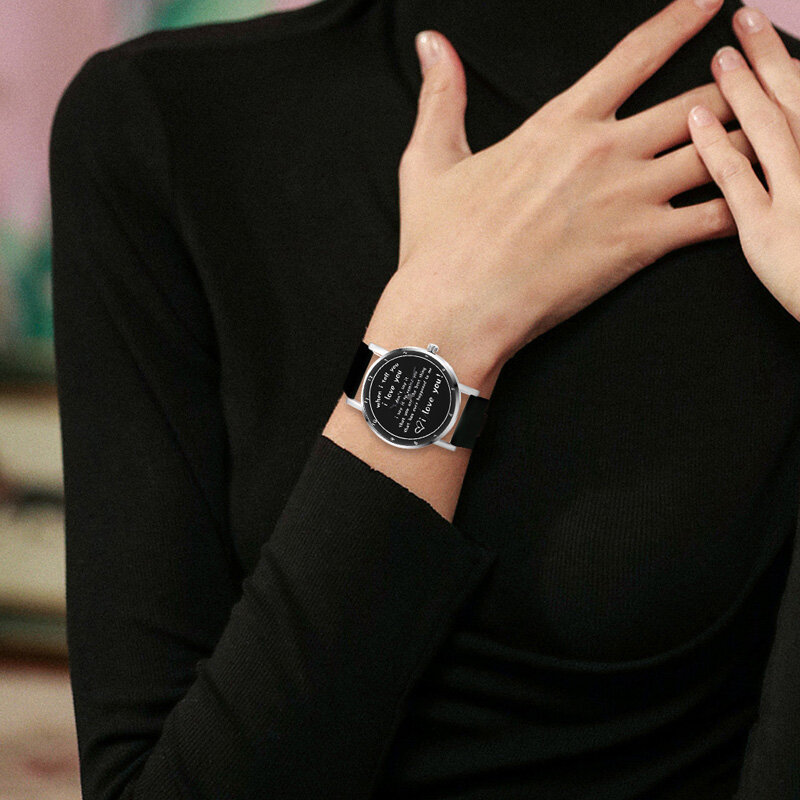 Drukowany napis zegarek kwarcowy zegarek z PU skórzany pasek kocham cię zegarek dla kobiet dziewczyn sklep NYZ