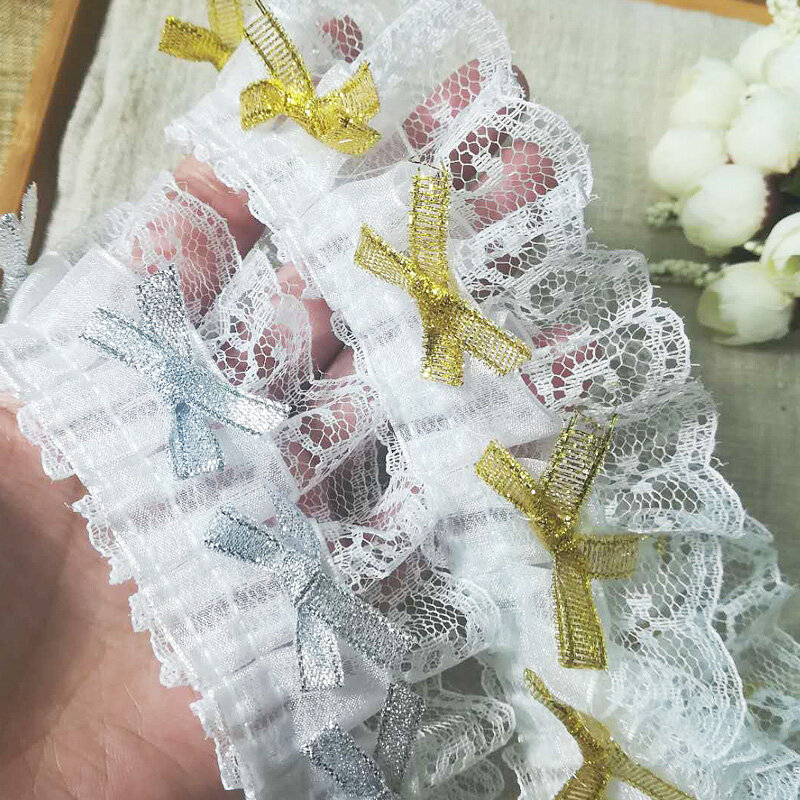Tela de encaje de guipur de 1 yarda, cinta plateada de 4,8 cm, lazo, flor, tela de encaje dorado, vestido de fiesta, costura, cordones de recorte para ropa RG20