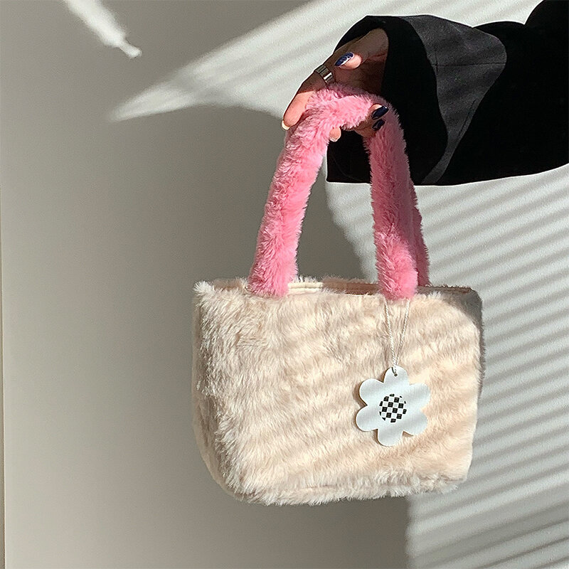 Bolsa de pelúcia para as mulheres ins moda macio pequeno rosa sacolas 2022 inverno designer original bonito bolsa do telefone sacos feminino wy497