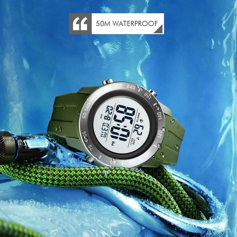 SKMEI-reloj Digital LED para hombre, cronógrafo de cuarzo, de goma, con fecha, resistente al agua, deportivo, militar, con alarma