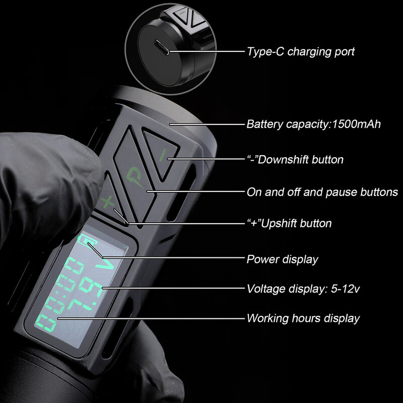 STIGMA – Machine à tatouer sans fil avec écran LED et moteur sans noyau, Machine rotative, pistolet à tatouer, batterie 1800mah