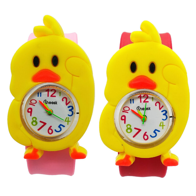 Nowa kreskówka czerwona kaczka zegarki dla dzieci ładny żółty kurczak zabawki dla dzieci zegarek dla dzieci dziewczyny chłopcy prezent dziecko zegar kwarcowy na rękę