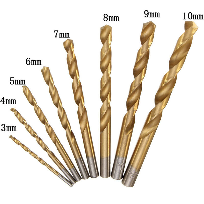 8Pcs 3-10mm Titan Beschichtet Twist Bohrer Hohe Stahl für Holzbearbeitung Kunststoff Und Aluminium HSS Bohrer bit Set