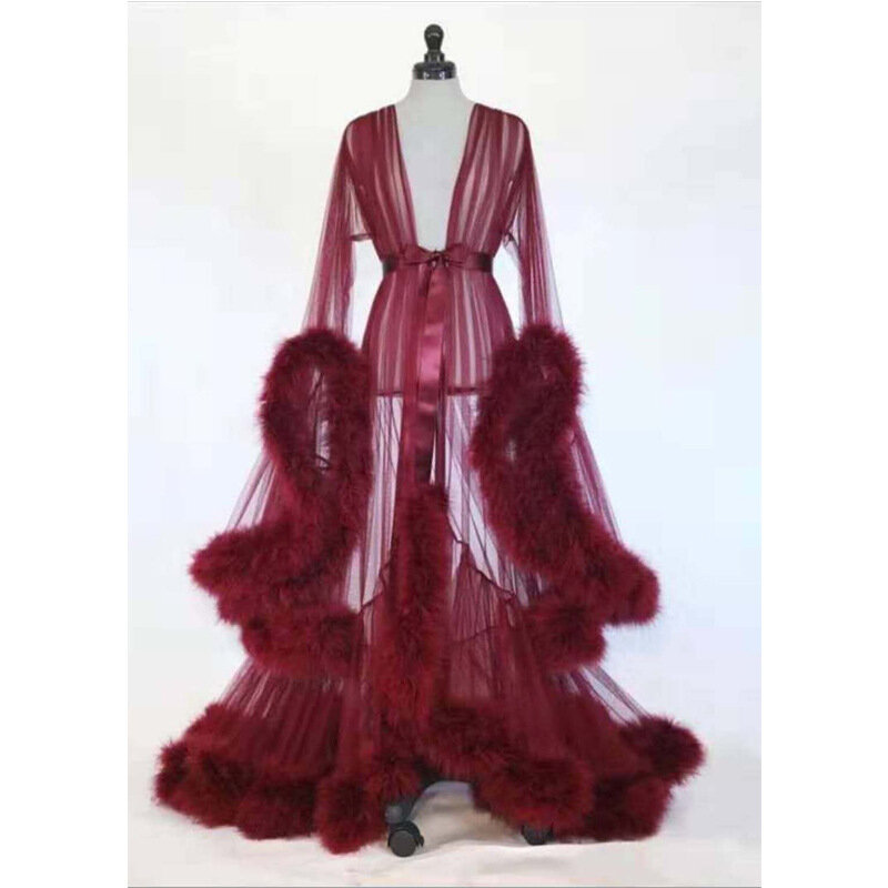 Dress Sexy Women Tulle Maxi Dress Maternity Feathers Long Sleeve Dress For Photography Props Summer Beach Front Split Clothing