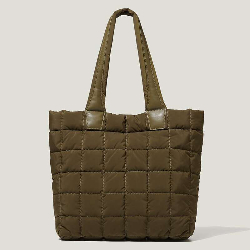 Xadrez inchado thread tote para mulher shopper grande capacidade senhoras bolsas de inverno do vintage retro feminino acolchoado ombro saco trabalho