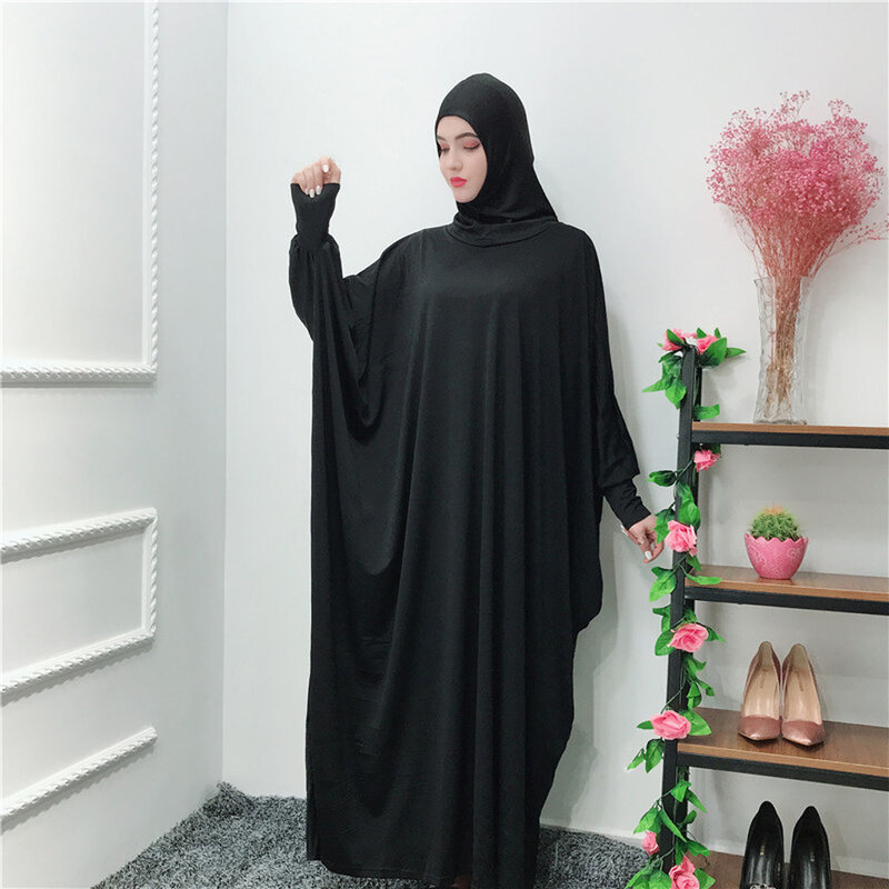 Vestido muçulmano abaya, veste feminina de cor sólida, chapéu, mesquita, manga morcego, cardigã, roupa islâmica do ramadã