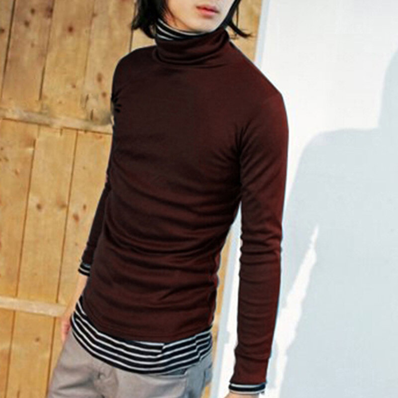 Jersey de manga larga para hombre, Camiseta básica de cuello alto de talla grande, Top de punto, NYZ Shop