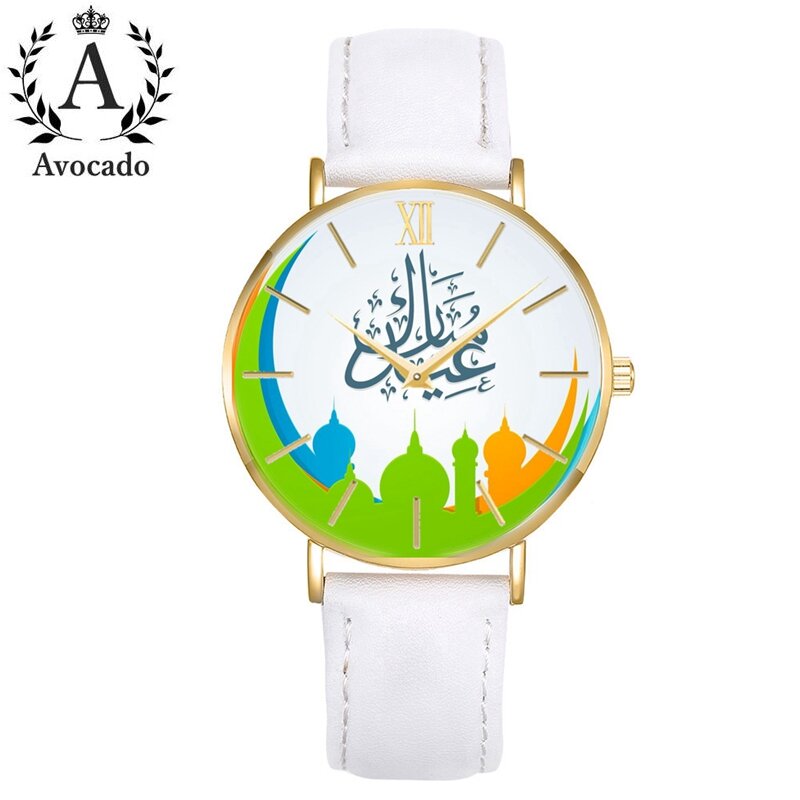 Montre minimaliste à Quartz avec bracelet en cuir blanc, nouvelle mode arabe, boîtier Ultra-fin en or