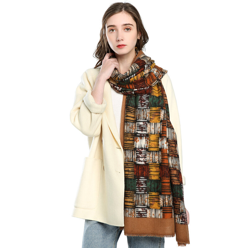 Zimowy szalik wszechstronna moda w kratę drukowana szalik szal Tippet kobiety męska druk akcesoria odzieżowe ciepłe szaliki