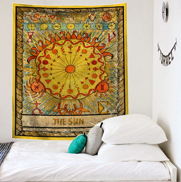 Mandala Tarot Card Pattern Blanket Tapestry Wall Hanging Tapestries Bedroom Bedspread Throw Cover Sun Moon Wall Decor 95x73CM