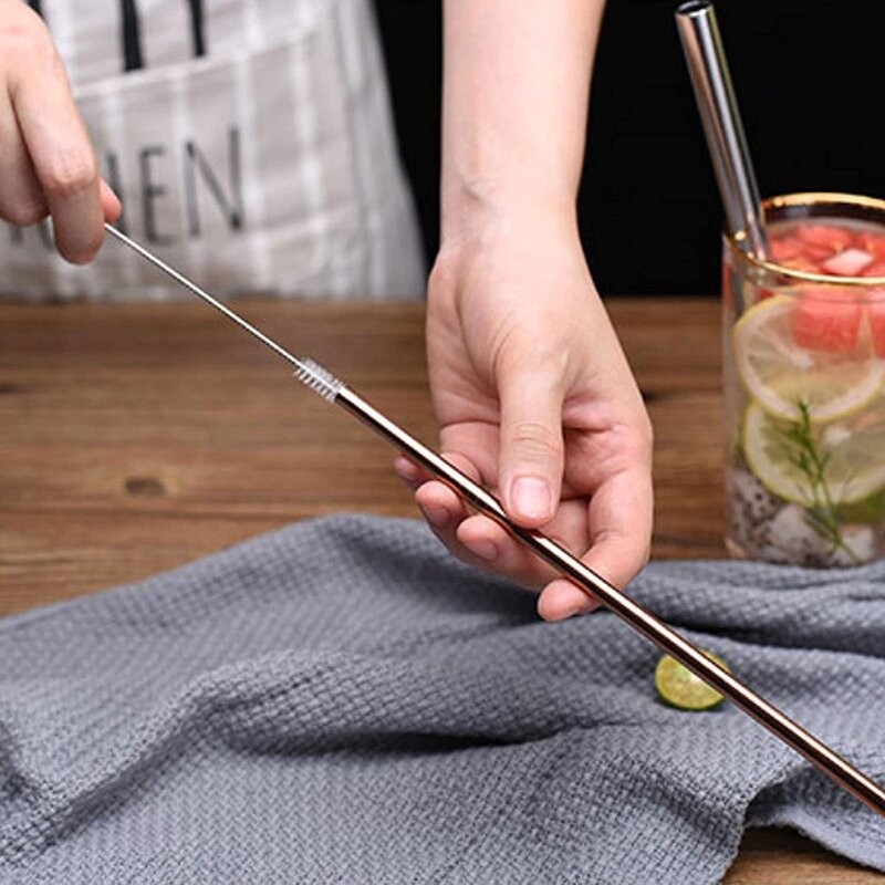 4pcs Reusable Drinking Straw Set Straight Bent 304 Stainless Steel High Quality Metal Straw With Cleaner Brush Bar Accessories