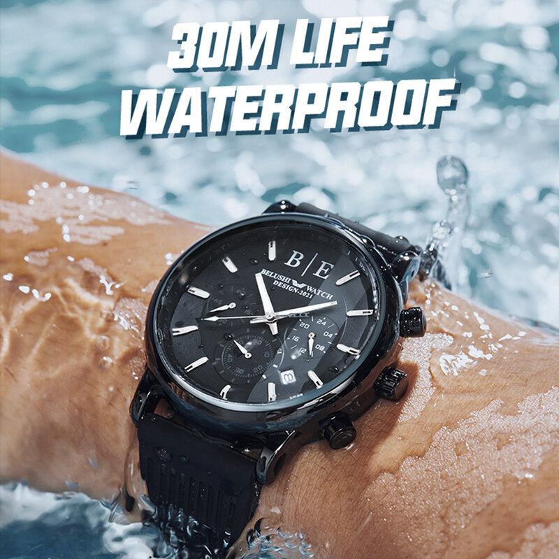 Часы наручные BELUSHI Мужские кварцевые, крутые спортивные роскошные водонепроницаемые с хронографом и силиконовым ремешком, 2021