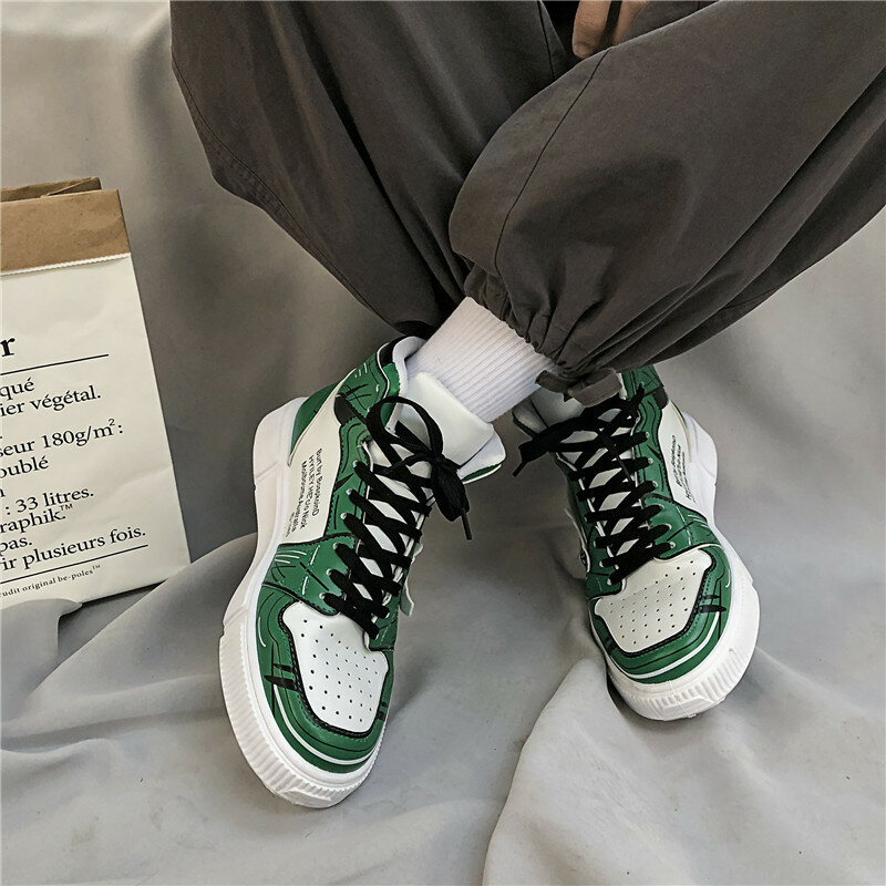 Green#zapatos vulcanizados de alta calidad para hombre deportivas de Anime otoño zapatillas de cuero informales de alta calidad calzado plano de talla grande 