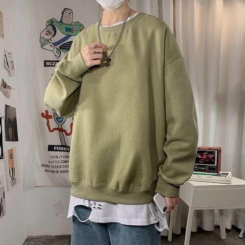 New Sweatshirt Fall Harajuku O-Neck Oversized Sweater Casual Velvet Long Sleeve Basic Top Casual Wear