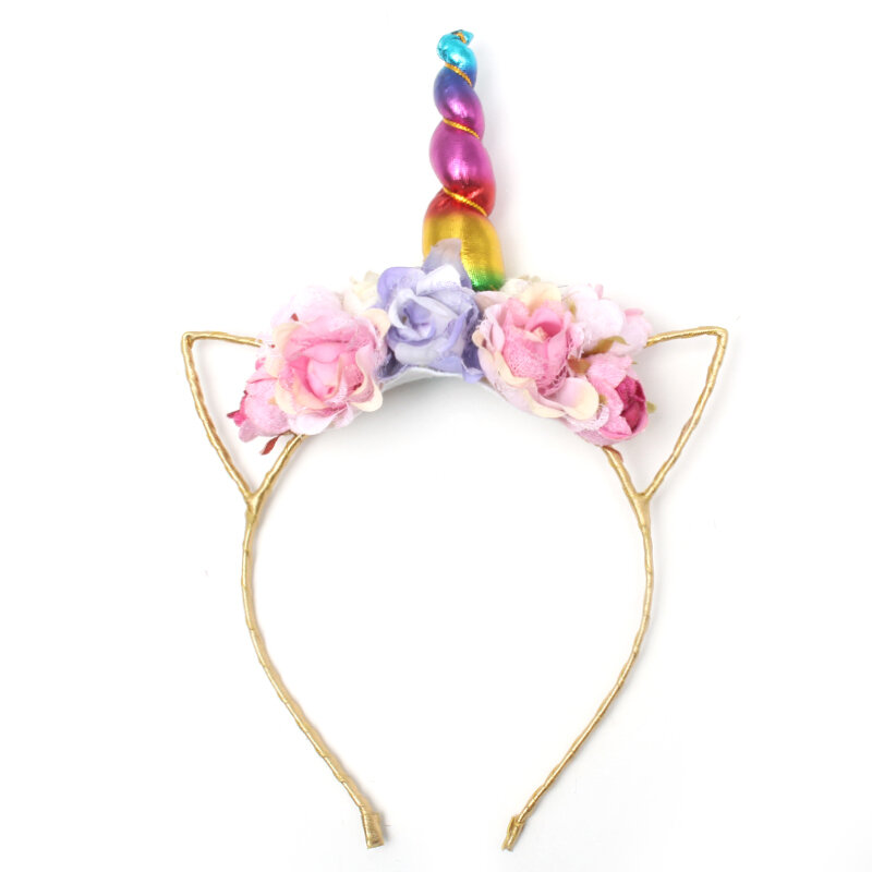 Miss Cute Cat Ear Flower Hairbands With Golden Tiaras Unicorn Headbands Children Headwear Props Party Gift Hair Accessories