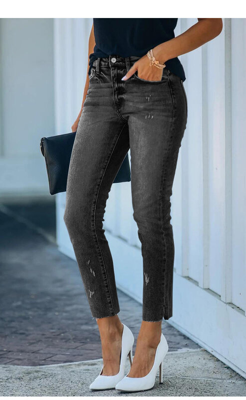 Женские обтягивающие джинсы до щиколотки DIFIUPAI, универсальные эластичные синие джинсовые брюки со средней талией и эффектом потертости