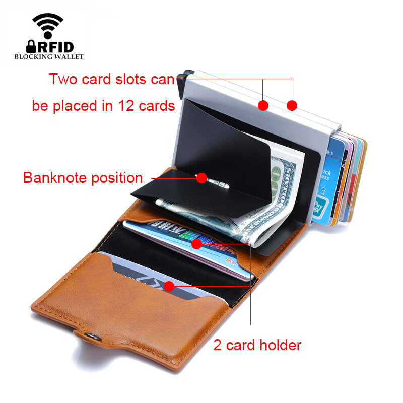 Rfid bloqueando a proteção dos homens id titular do cartão de crédito carteira de couro metal alumínio caso de cartão de crédito