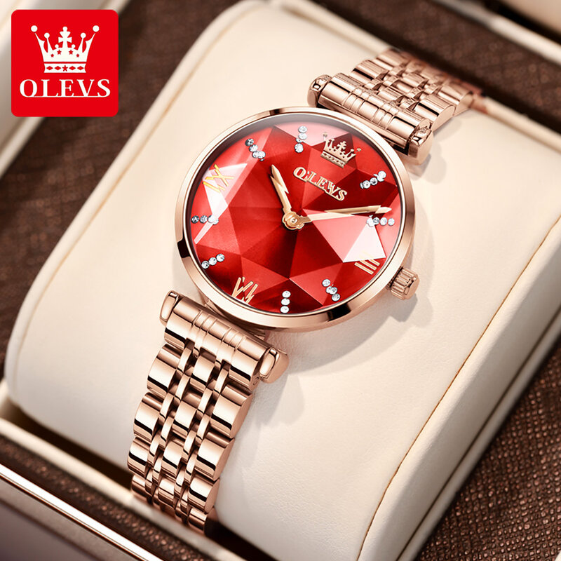 สุดหรูแบรนด์ OLEVS สุภาพสตรีนาฬิกาแฟชั่นผู้หญิง Creative เหล็กผู้หญิงถักร้อยสายนาฬิกาผู้หญิงนาฬิก...
