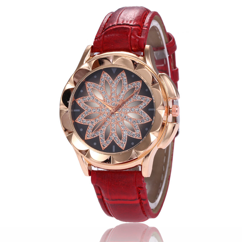 Relojes de marca superior para mujer, pulsera de flor dorada y diamante de imitación, rosa, femenino