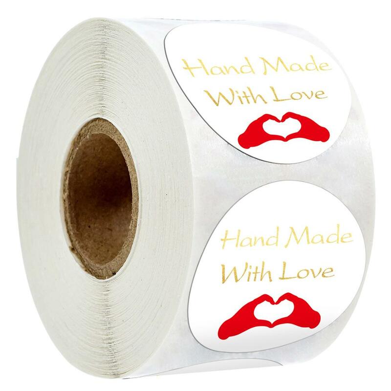 500pcs/roll 1Inch DIY White Bronzing Hand Made Handmade With Love Label Wedding Stickers Adhesive Sticker Round Labels scrapbook