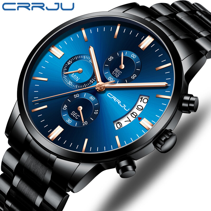 2021 CRRJU Casual Mode Männer Uhren Top Marke Luxus Edelstahl Wasserdichte Armbanduhr Sport Chronograph Quarz Relogio