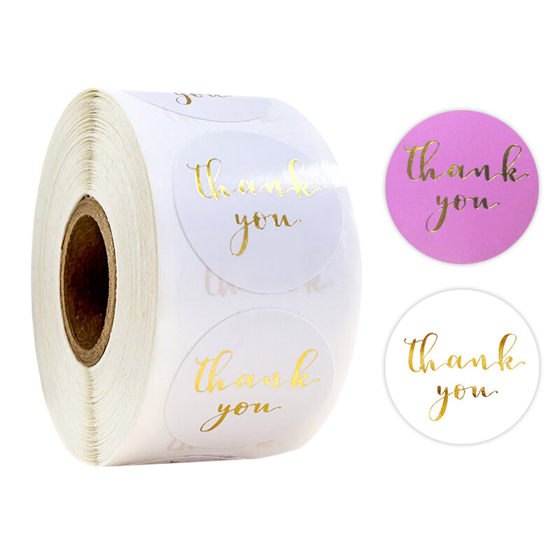 500 Pcs/roll Thank You Stickers Seal labels with Cute Round Gold Foil Pink or White Stickers Scrapbooking Stationery Stickers