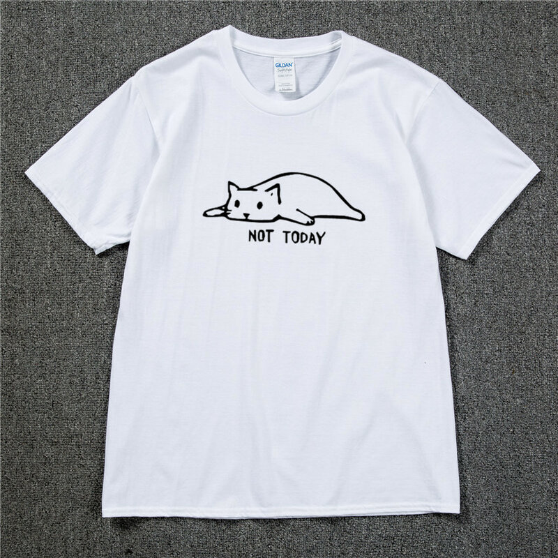 Kaus Gambar Kucing Bukan Hari Ini Kaus Lucu Kasual Pria Wanita untuk Musim Panas Uniseks Kaus Atasan Kawaii Tumblr Kaus Skateboard Kaus