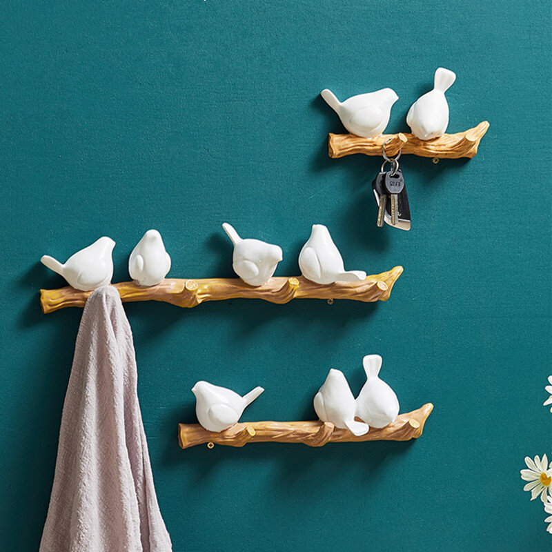 Ganchos de pared decorativos de pájaro de resina, colgador de soporte para sala de estar y baño, estante de abrigo sombrero bolso, decoraciones de pared, accesorios para el hogar