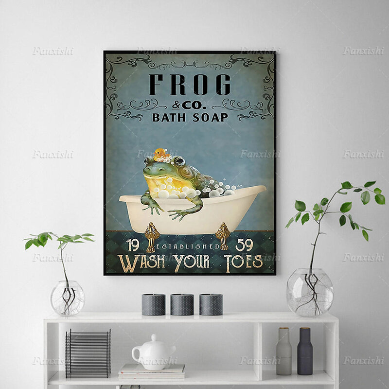 Frog And Co – savon de bain, lavez vos orteils, affiches d'art mural rétro, peinture sur toile, images modulaires, décor de toilettes et de salle de bain