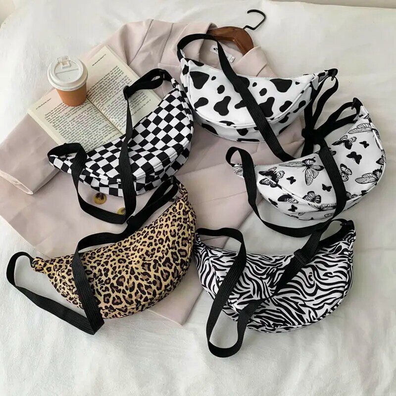 Frauen Leinwand Schulter Umhängetasche Zebra Leopard Kuh Schmetterling Plaid Print Knödel Tasche Leinwand Handtasche