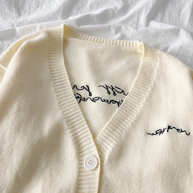 EBAIHUI Kardigan Wanita Musim Gugur Musim Semi V Leher Antik Rajutan Sweater Padat Kasual Longgar Sweater Musim Dingin Jaket