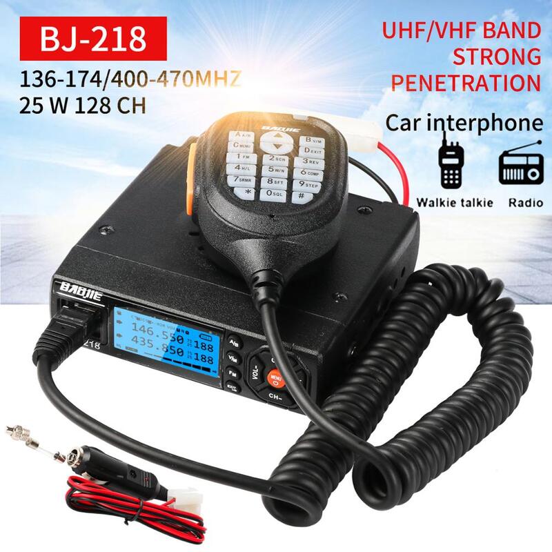BJ-218 Mini Di Động Đài Phát Thanh Radio FM Thu Phát 25W VHF UHF BJ218 Vericle Xe Hàm Đài Phát Thanh Kép Máy Bộ đàm Thiết Bị