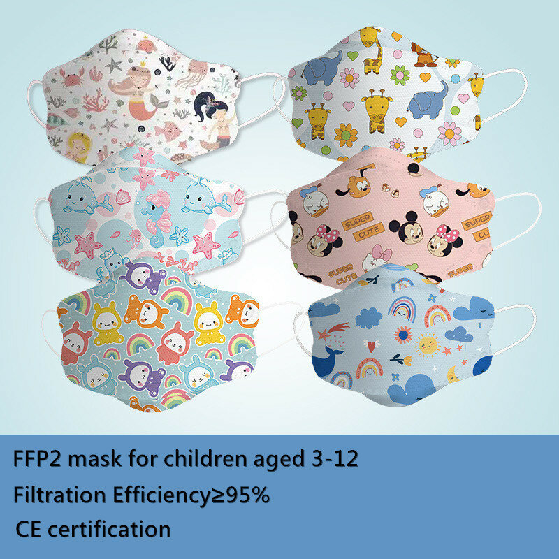 Masque facial pour enfants de 3 à 12 ans, 4 couches, respirateur, en forme de poisson, FFP2, KN95
