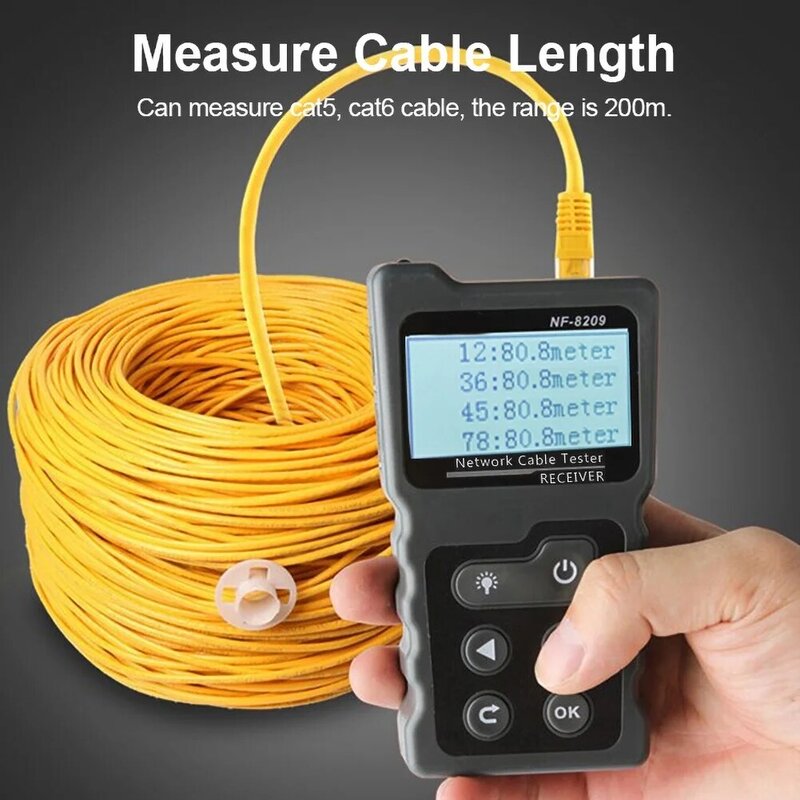 NF-8209 LCD Display Measure Length Lan Cable POE Wire Checker Cat5 Cat6 Lan Test Network Tool Scan Cable Wiremap Tester