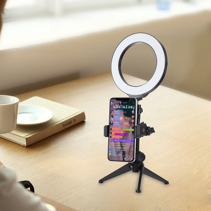 Adaptador de montagem de alavanca de celular, tripé com luz de preenchimento, anel de luz led, iluminação fotográfica de mesa com timer para beleza