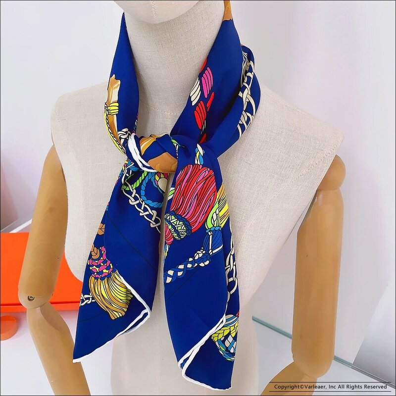 Bufanda de seda de sarga de marca de diseñador, pañuelo de 90cm, bordes enrollados a mano, Foulard estampado, 90x90cm