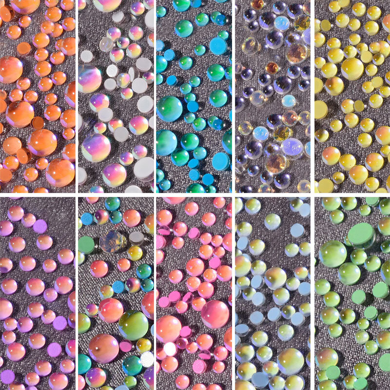 Mixed Size Candy Colors Mermaid Round Glass Crystal Beads AB 3D Nail Art Rhinestones DIY Flatback Acrylic Stones Decorations