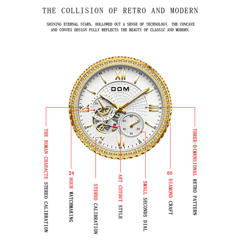 DOMแบรนด์นาฬิกากลไกอัตโนมัตินาฬิกาสำหรับคนรักสแตนเลสกันน้ำแฟชั่นคู่นาฬิกาM1315/G1316